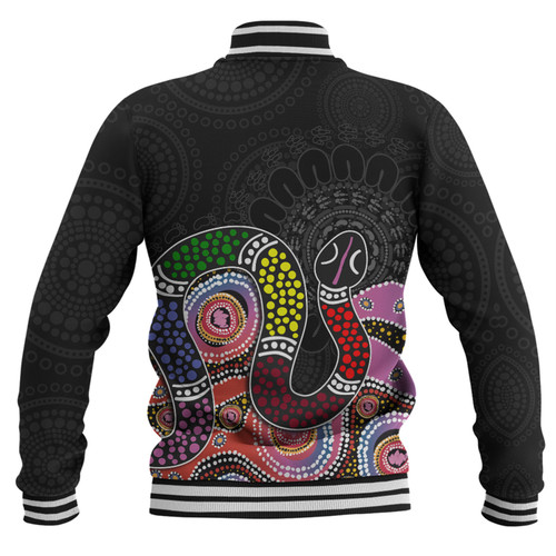 Australia Rainbow Serpent Aboriginal Custom Baseball Jacket - Dreamtime Rainbow Serpent Featuring Dot Style Baseball Jacket Australia Rainbow Serpent Aboriginal Custom Baseball Jacket - Dreamtime Rainbow Serpent Featuring Dot Style Baseball Jacket