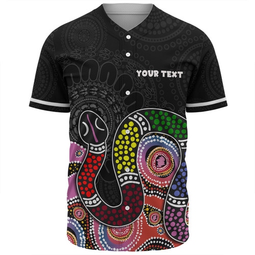Australia Rainbow Serpent Aboriginal Custom Baseball Shirt - Dreamtime Rainbow Serpent Featuring Dot Style Baseball Shirt Australia Rainbow Serpent Aboriginal Custom Baseball Shirt - Dreamtime Rainbow Serpent Featuring Dot Style Baseball Shirt