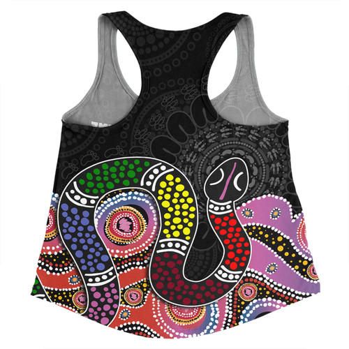 Australia Rainbow Serpent Aboriginal Custom Women Racerback Singlet - Dreamtime Rainbow Serpent Featuring Dot Style Women Racerback Singlet Australia Rainbow Serpent Aboriginal Custom Women Racerback Singlet - Dreamtime Rainbow Serpent Featuring Dot Style Women Racerback Singlet