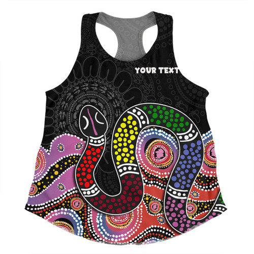 Australia Rainbow Serpent Aboriginal Custom Women Racerback Singlet - Dreamtime Rainbow Serpent Featuring Dot Style Women Racerback Singlet Australia Rainbow Serpent Aboriginal Custom Women Racerback Singlet - Dreamtime Rainbow Serpent Featuring Dot Style Women Racerback Singlet