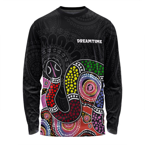 Australia Rainbow Serpent Aboriginal Custom Long Sleeve T-shirt - Dreamtime Rainbow Serpent Featuring Dot Style Long Sleeve T-shirt