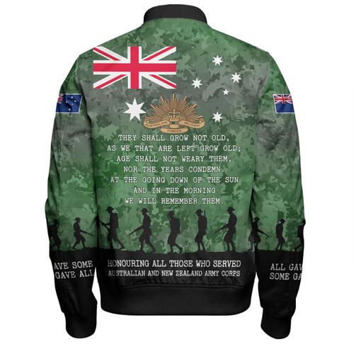 Australia Anzac Day Bomber Jacket - Australia and New Zealand Warriors All gave some Some Gave All Green Bomber Jacket