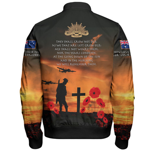 Australia Anzac Day Bomber Jacket - Australia Remember Orange Bomber Jacket Australia Anzac Day Bomber Jacket - Australia Remember Orange Bomber Jacket