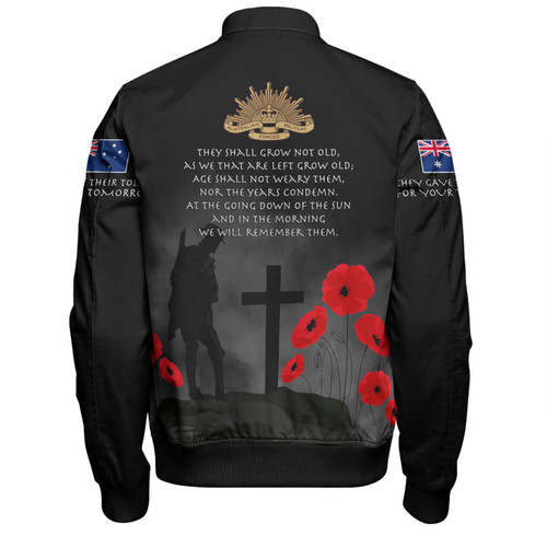 Australia Anzac Day Bomber Jacket - Australia Remember Black Bomber Jacket Australia Anzac Day Bomber Jacket - Australia Remember Black Bomber Jacket