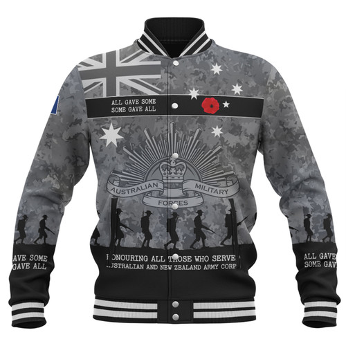 Australia Anzac Day Baseball Jacket - Australia and New Zealand Warriors All gave some Some Gave All Black Baseball Jacket