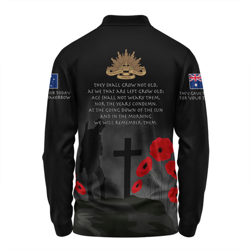 Australia Anzac Day Long Sleeve Polo Shirt - Australia Remember Black Long Sleeve Polo Shirt Australia Anzac Day Long Sleeve Polo Shirt - Australia Remember Black Long Sleeve Polo Shirt