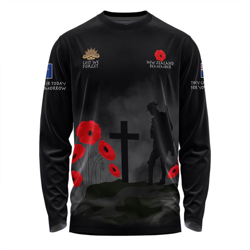 New Zealand Anzac Day Long Sleeve T-shirt - New Zealand Warriors Remember Black Long Sleeve T-shirt
