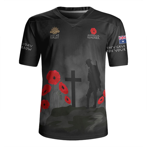 Australia Anzac Day Rugby Jersey - Australia Remember Black Rugby Jersey