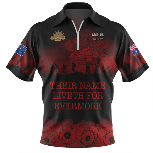 Australia Anzac Day Zip Polo Shirt - Their Names Liveth Forevermore Zip Polo Shirt