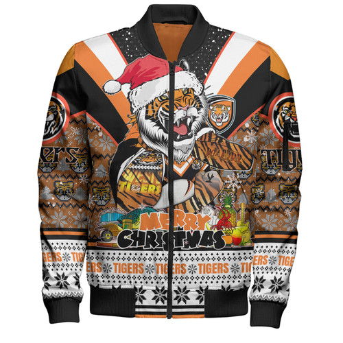 Wests Tigers Christmas Custom Bomber Jacket - Tigers Santa Aussie Big Things Bomber Jacket