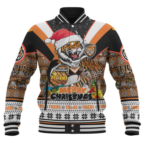 Wests Tigers Christmas Custom Baseball Jacket - Tigers Santa Aussie Big Things Baseball Jacket