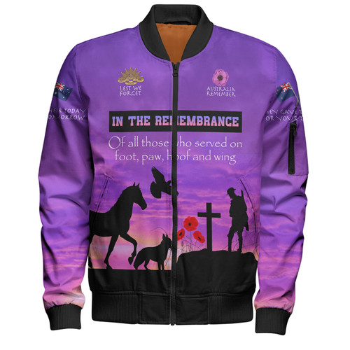 Australia Anzac Day Bomber Jacket - In remembrance of all those who served on foot paw hoof and wing Bomber Jacket