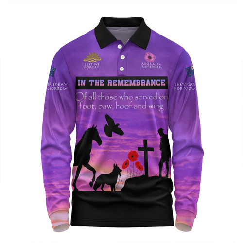 Australia Anzac Day Long Sleeve Polo Shirt - In remembrance of all those who served on foot paw hoof and wing Long Sleeve Polo Shirt