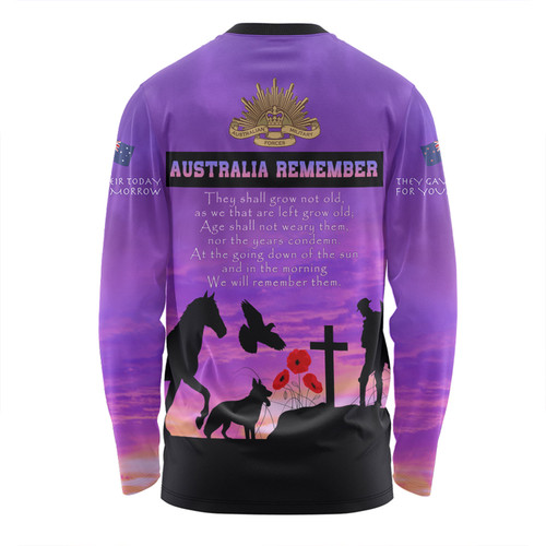 Australia Anzac Day Long Sleeve T-shirt - In remembrance of all those who served on foot paw hoof and wing Long Sleeve T-shirt Australia Anzac Day Long Sleeve T-shirt - In remembrance of all those who served on foot paw hoof and wing Long Sleeve T-shirt