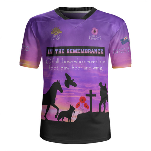 Australia Anzac Day Rugby Jersey - In remembrance of all those who served on foot paw hoof and wing Rugby Jersey