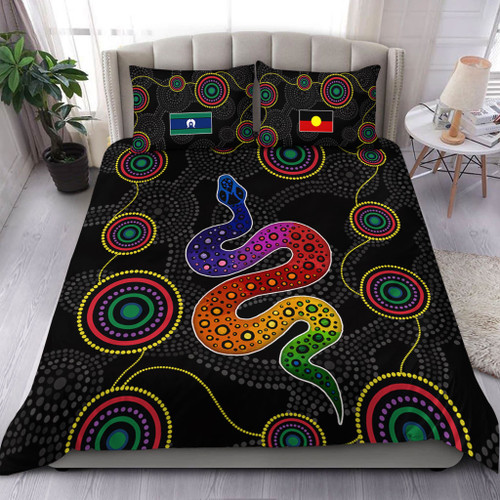 Australia Aboriginal Bedding Set - Indigenous Dreaming Rainbow Serpent Inspired Bedding Set