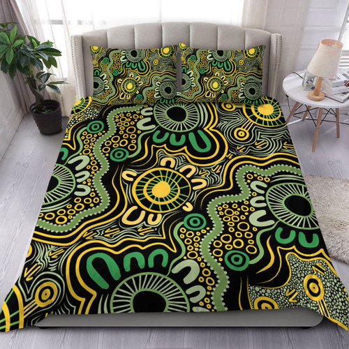 Australia Aboriginal Bedding Set - Aboriginal Art Style Green Background Bedding Set