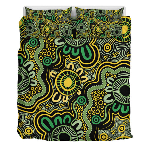 Australia Aboriginal Bedding Set - Aboriginal Art Style Green Background Bedding Set Australia Aboriginal Bedding Set - Aboriginal Art Style Green Background Bedding Set