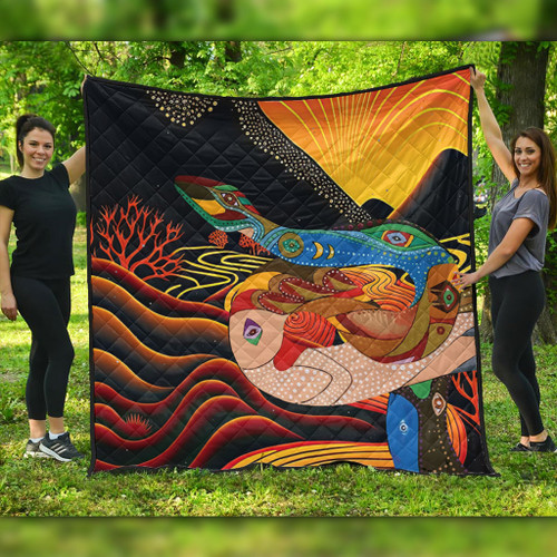 Australia Aboriginal Quilt - Rainbow Serpent In Aboriginal Dreaming Art Inspired Quilt Australia Aboriginal Quilt - Rainbow Serpent In Aboriginal Dreaming Art Inspired Quilt