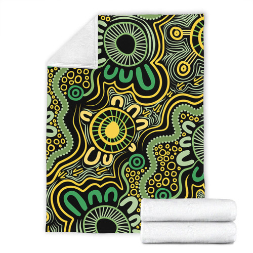 Australia Aboriginal Blanket - Aboriginal Art Style Green Background Blanket Australia Aboriginal Blanket - Aboriginal Art Style Green Background Blanket