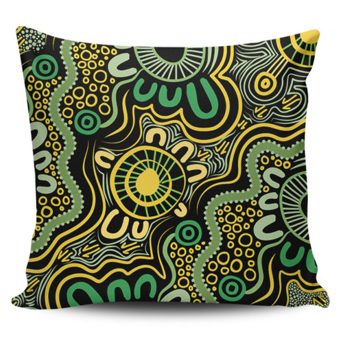 Australia Aboriginal Pillow Cases - Aboriginal Art Style Green Background Pillow Cases Australia Aboriginal Pillow Cases - Aboriginal Art Style Green Background Pillow Cases