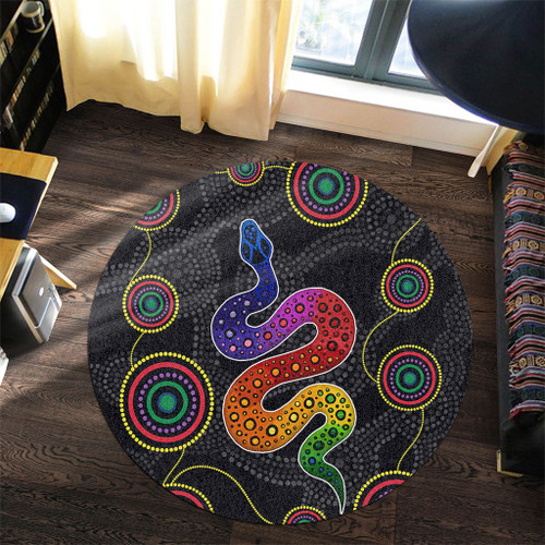 Australia Aboriginal Round Rug - Indigenous Dreaming Rainbow Serpent Inspired Round Rug Australia Aboriginal Round Rug - Indigenous Dreaming Rainbow Serpent Inspired Round Rug