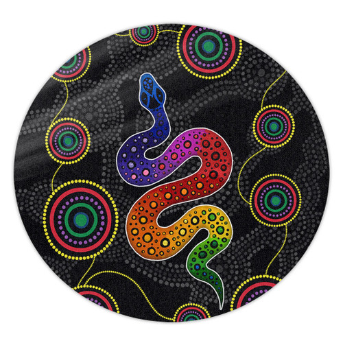 Australia Aboriginal Round Rug - Indigenous Dreaming Rainbow Serpent Inspired Round Rug Australia Aboriginal Round Rug - Indigenous Dreaming Rainbow Serpent Inspired Round Rug