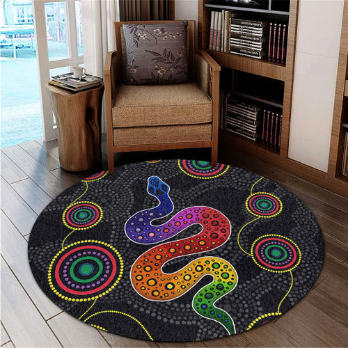 Australia Aboriginal Round Rug - Indigenous Dreaming Rainbow Serpent Inspired Round Rug Australia Aboriginal Round Rug - Indigenous Dreaming Rainbow Serpent Inspired Round Rug
