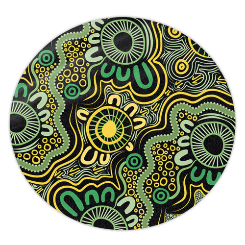 Australia Aboriginal Round Rug - Aboriginal Art Style Green Background Round Rug Australia Aboriginal Round Rug - Aboriginal Art Style Green Background Round Rug