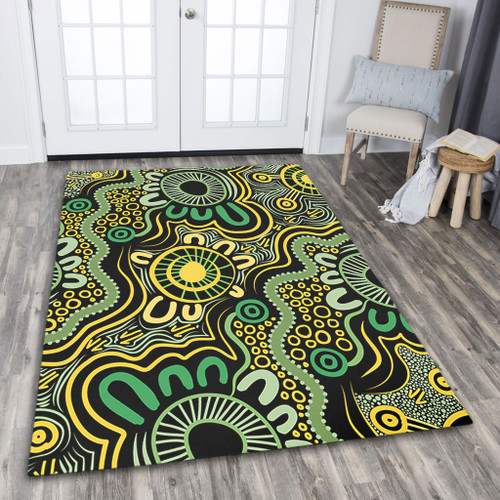 Australia Aboriginal Area Rug - Aboriginal Art Style Green Background Area Rug Australia Aboriginal Area Rug - Aboriginal Art Style Green Background Area Rug