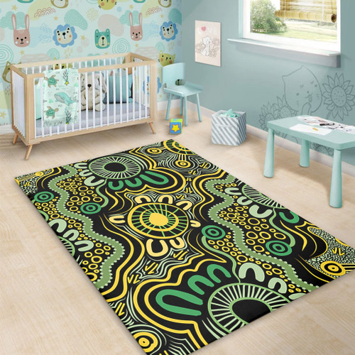 Australia Aboriginal Area Rug - Aboriginal Art Style Green Background Area Rug Australia Aboriginal Area Rug - Aboriginal Art Style Green Background Area Rug