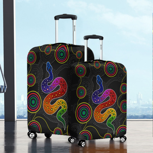Australia Aboriginal Luggage Cover - Indigenous Dreaming Rainbow Serpent Inspired Luggage Cover
