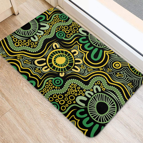 Australia Aboriginal Doormat - Aboriginal Art Style Green Background Doormat Australia Aboriginal Doormat - Aboriginal Art Style Green Background Doormat