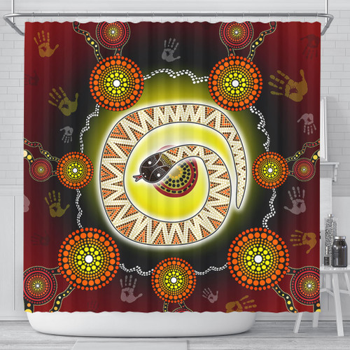Australia Aboriginal Shower Curtain - The Rainbow Serpent Dreaming Spirit Art Shower Curtain Australia Aboriginal Shower Curtain - The Rainbow Serpent Dreaming Spirit Art Shower Curtain