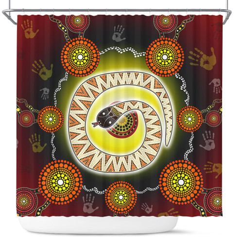 Australia Aboriginal Shower Curtain - The Rainbow Serpent Dreaming Spirit Art Shower Curtain Australia Aboriginal Shower Curtain - The Rainbow Serpent Dreaming Spirit Art Shower Curtain