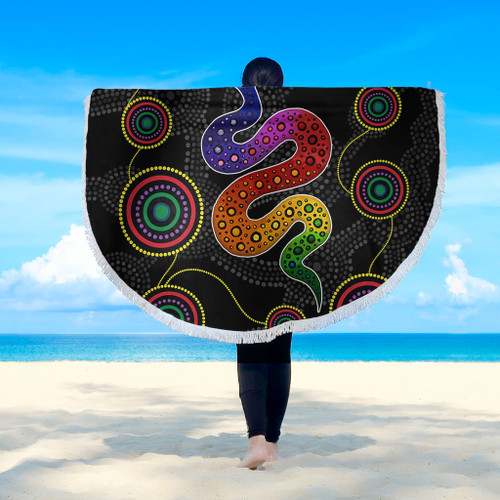 Australia Aboriginal Beach Blanket - Indigenous Dreaming Rainbow Serpent Inspired Beach Blanket Australia Aboriginal Beach Blanket - Indigenous Dreaming Rainbow Serpent Inspired Beach Blanket