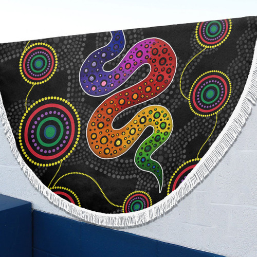Australia Aboriginal Beach Blanket - Indigenous Dreaming Rainbow Serpent Inspired Beach Blanket Australia Aboriginal Beach Blanket - Indigenous Dreaming Rainbow Serpent Inspired Beach Blanket