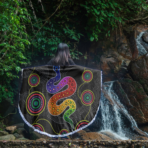 Australia Aboriginal Beach Blanket - Indigenous Dreaming Rainbow Serpent Inspired Beach Blanket Australia Aboriginal Beach Blanket - Indigenous Dreaming Rainbow Serpent Inspired Beach Blanket