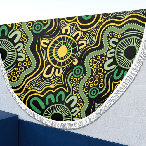 Australia Aboriginal Beach Blanket - Aboriginal Art Style Green Background Beach Blanket Australia Aboriginal Beach Blanket - Aboriginal Art Style Green Background Beach Blanket