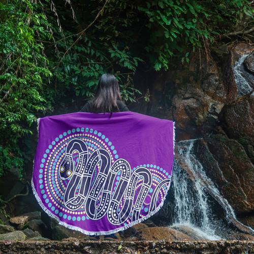 Australia Aboriginal Beach Blanket - Purple Rainbow Serpent Dreaming Inspired Beach Blanket Australia Aboriginal Beach Blanket - Purple Rainbow Serpent Dreaming Inspired Beach Blanket