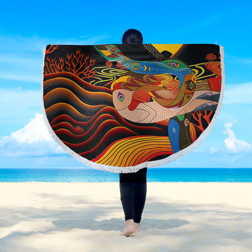 Australia Aboriginal Beach Blanket - Rainbow Serpent In Aboriginal Dreaming Art Inspired Beach Blanket Australia Aboriginal Beach Blanket - Rainbow Serpent In Aboriginal Dreaming Art Inspired Beach Blanket