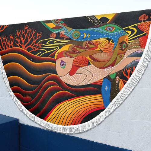 Australia Aboriginal Beach Blanket - Rainbow Serpent In Aboriginal Dreaming Art Inspired Beach Blanket Australia Aboriginal Beach Blanket - Rainbow Serpent In Aboriginal Dreaming Art Inspired Beach Blanket