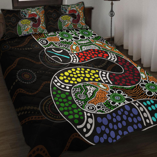 Australia Rainbow Serpent Aboriginal Quilt Bed Set - Dreamtime Rainbow Serpent Contemporary Quilt Bed Set