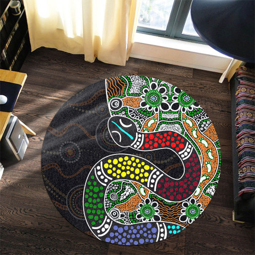 Australia Rainbow Serpent Aboriginal Round Rug - Dreamtime Rainbow Serpent Contemporary Round Rug Australia Rainbow Serpent Aboriginal Round Rug - Dreamtime Rainbow Serpent Contemporary Round Rug