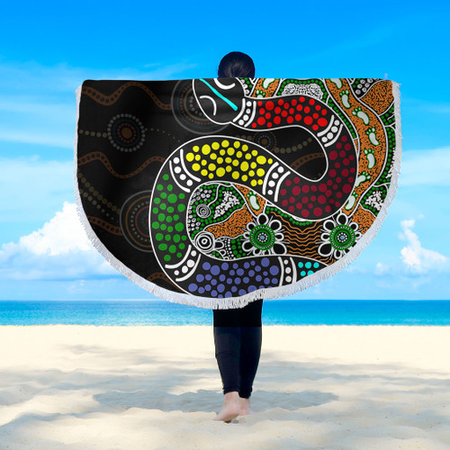 Australia Rainbow Serpent Aboriginal Beach Blanket - Dreamtime Rainbow Serpent Contemporary Beach Blanket Australia Rainbow Serpent Aboriginal Beach Blanket - Dreamtime Rainbow Serpent Contemporary Beach Blanket
