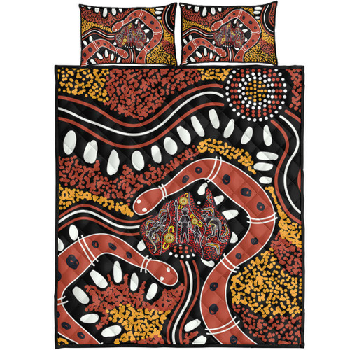 Australia Rainbow Serpent Aboriginal Quilt Bed Set - Aboriginal Dot Art Snake Artwork Quilt Bed Set Australia Rainbow Serpent Aboriginal Quilt Bed Set - Aboriginal Dot Art Snake Artwork Quilt Bed Set