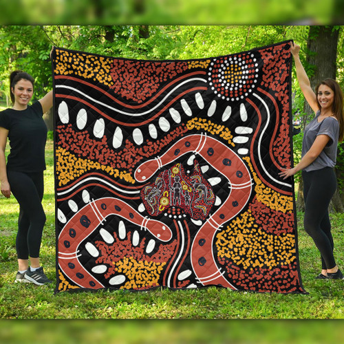 Australia Rainbow Serpent Aboriginal Quilt - Aboriginal Dot Art Snake Artwork Quilt Australia Rainbow Serpent Aboriginal Quilt - Aboriginal Dot Art Snake Artwork Quilt