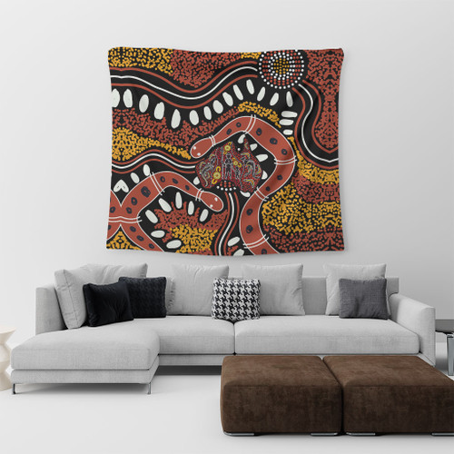 Australia Rainbow Serpent Aboriginal Tapestry - Aboriginal Dot Art Snake Artwork Tapestry