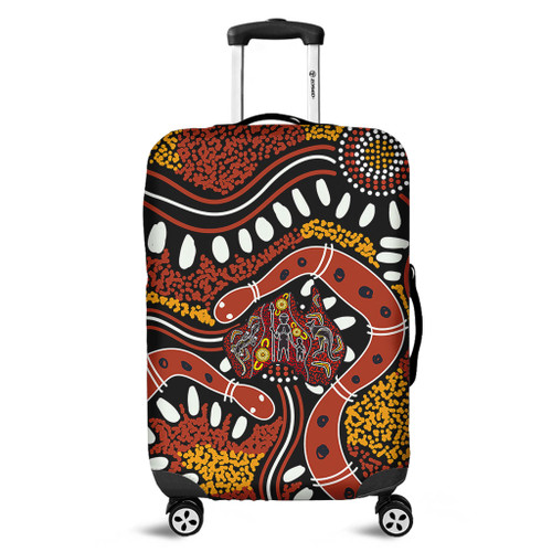Australia Rainbow Serpent Aboriginal Luggage Cover - Aboriginal Dot Art Snake Artwork Luggage Cover Australia Rainbow Serpent Aboriginal Luggage Cover - Aboriginal Dot Art Snake Artwork Luggage Cover