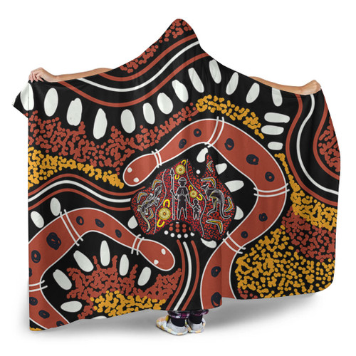 Australia Rainbow Serpent Aboriginal Hooded Blanket - Aboriginal Dot Art Snake Artwork Hooded Blanket Australia Rainbow Serpent Aboriginal Hooded Blanket - Aboriginal Dot Art Snake Artwork Hooded Blanket
